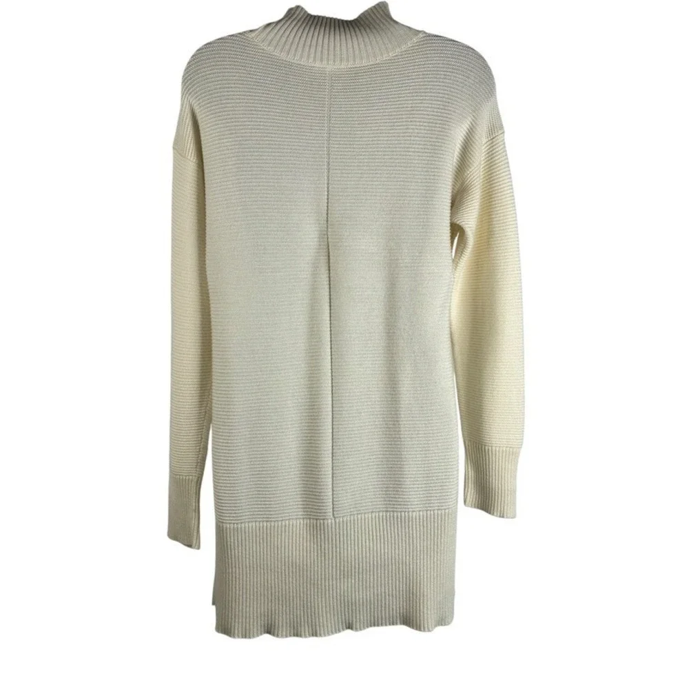 TALBOTS Sweater Women's Size Small Ivory Rib Knit‎ Mock Neck Longer Length  Cozy